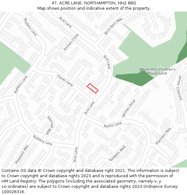 47, ACRE LANE, NORTHAMPTON, NN2 8BG: Location map and indicative extent of plot