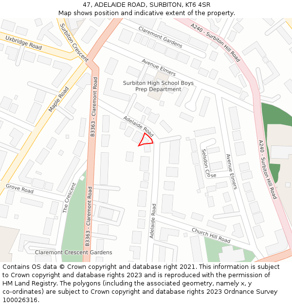 47, ADELAIDE ROAD, SURBITON, KT6 4SR: Location map and indicative extent of plot