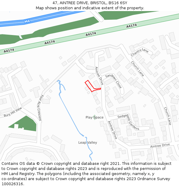 47, AINTREE DRIVE, BRISTOL, BS16 6SY: Location map and indicative extent of plot