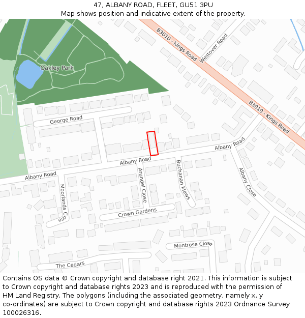 47, ALBANY ROAD, FLEET, GU51 3PU: Location map and indicative extent of plot