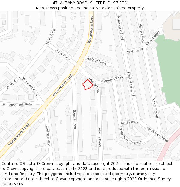 47, ALBANY ROAD, SHEFFIELD, S7 1DN: Location map and indicative extent of plot