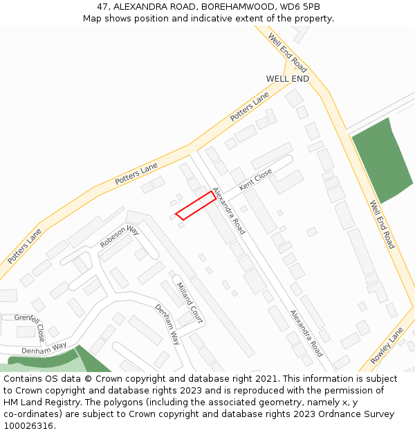 47, ALEXANDRA ROAD, BOREHAMWOOD, WD6 5PB: Location map and indicative extent of plot