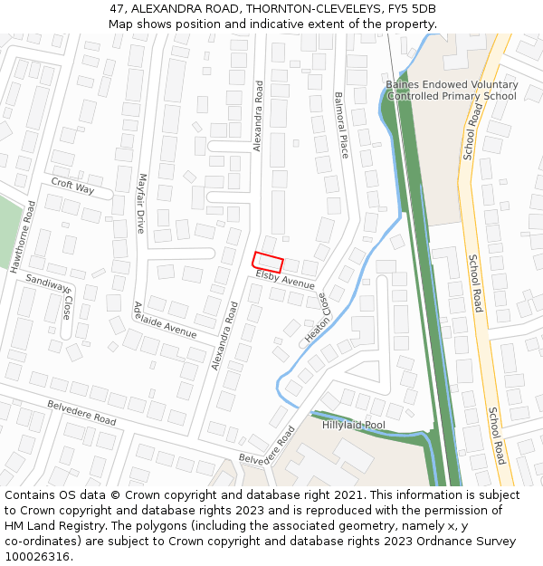 47, ALEXANDRA ROAD, THORNTON-CLEVELEYS, FY5 5DB: Location map and indicative extent of plot