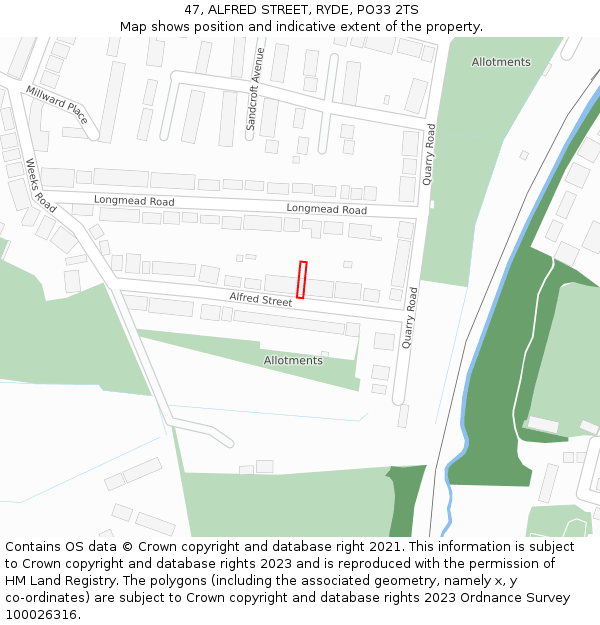 47, ALFRED STREET, RYDE, PO33 2TS: Location map and indicative extent of plot