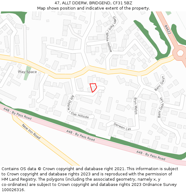 47, ALLT DDERW, BRIDGEND, CF31 5BZ: Location map and indicative extent of plot