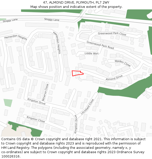 47, ALMOND DRIVE, PLYMOUTH, PL7 2WY: Location map and indicative extent of plot