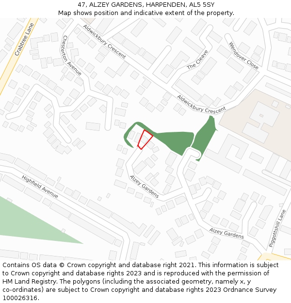 47, ALZEY GARDENS, HARPENDEN, AL5 5SY: Location map and indicative extent of plot