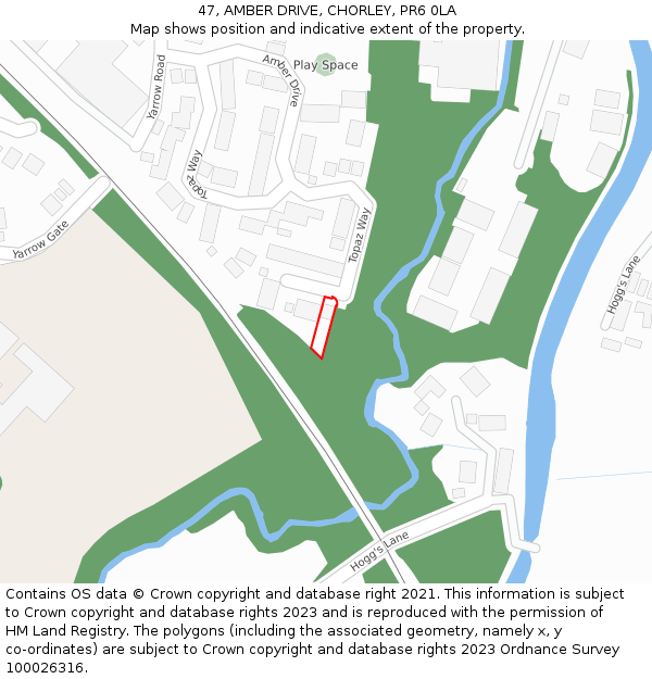 47, AMBER DRIVE, CHORLEY, PR6 0LA: Location map and indicative extent of plot