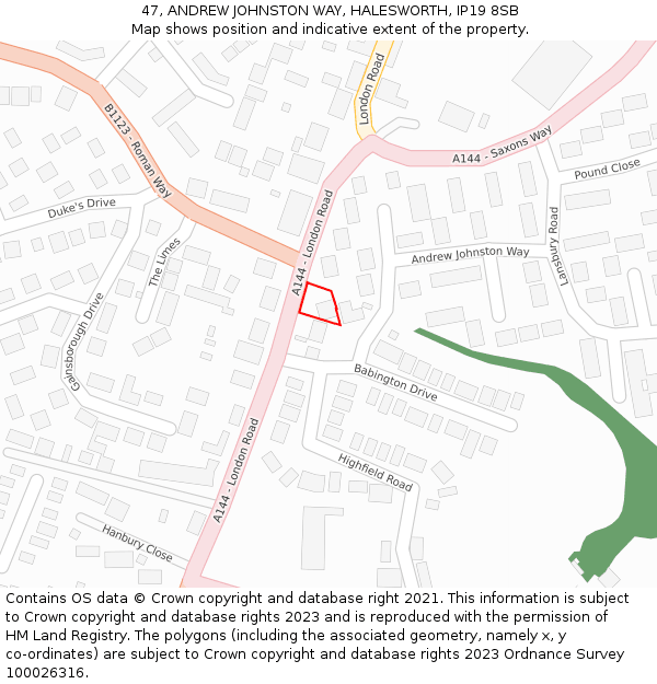 47, ANDREW JOHNSTON WAY, HALESWORTH, IP19 8SB: Location map and indicative extent of plot