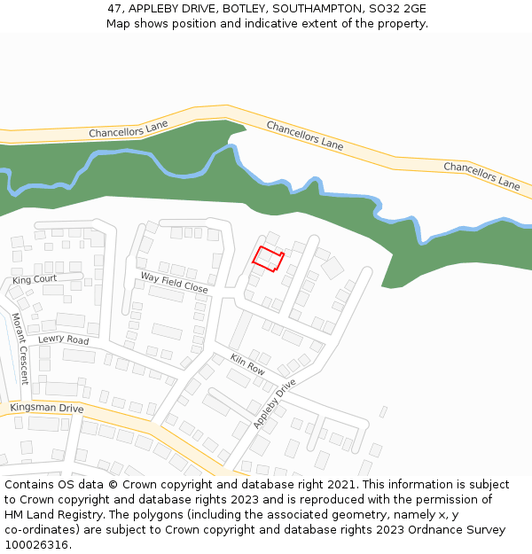 47, APPLEBY DRIVE, BOTLEY, SOUTHAMPTON, SO32 2GE: Location map and indicative extent of plot