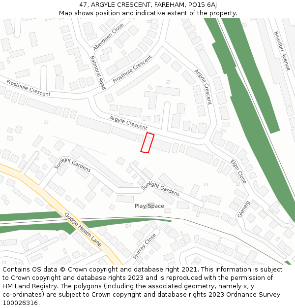 47, ARGYLE CRESCENT, FAREHAM, PO15 6AJ: Location map and indicative extent of plot