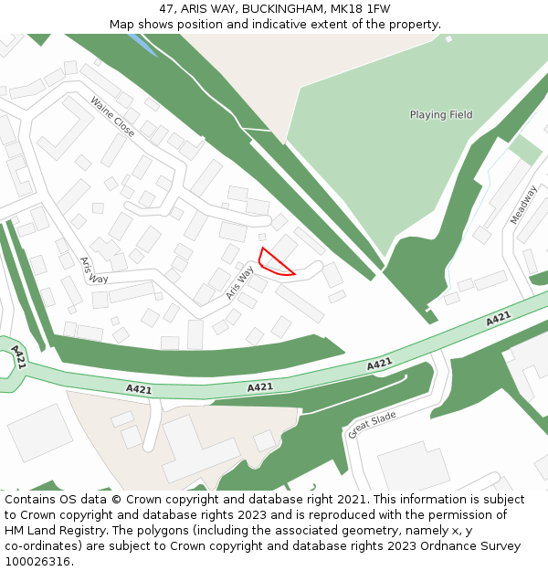 47, ARIS WAY, BUCKINGHAM, MK18 1FW: Location map and indicative extent of plot