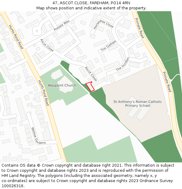 47, ASCOT CLOSE, FAREHAM, PO14 4RN: Location map and indicative extent of plot