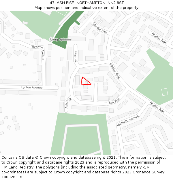 47, ASH RISE, NORTHAMPTON, NN2 8ST: Location map and indicative extent of plot