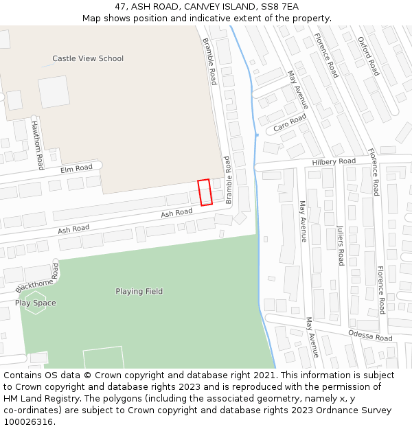 47, ASH ROAD, CANVEY ISLAND, SS8 7EA: Location map and indicative extent of plot