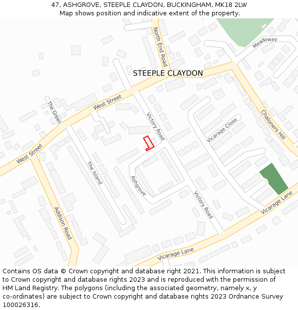 47, ASHGROVE, STEEPLE CLAYDON, BUCKINGHAM, MK18 2LW: Location map and indicative extent of plot