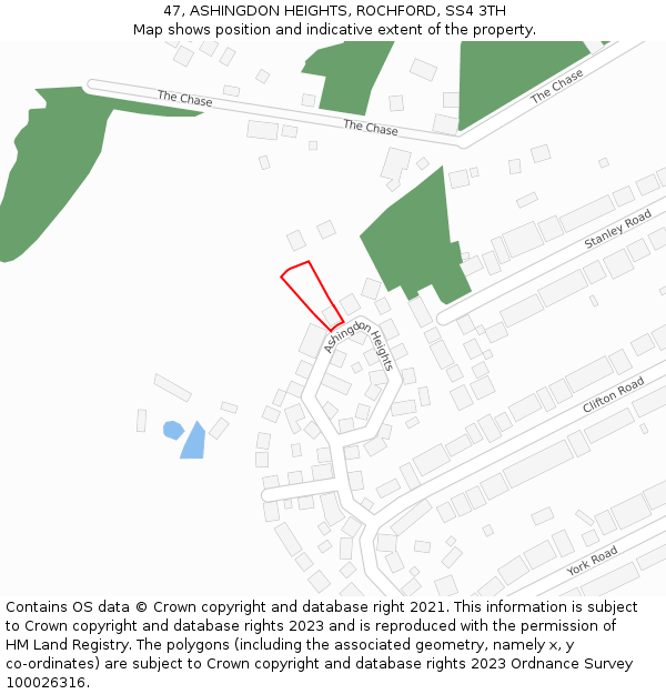 47, ASHINGDON HEIGHTS, ROCHFORD, SS4 3TH: Location map and indicative extent of plot