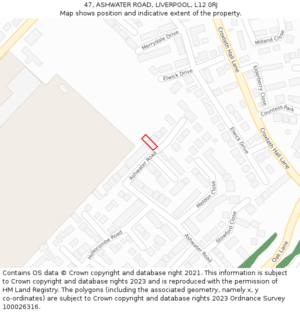 47, ASHWATER ROAD, LIVERPOOL, L12 0RJ: Location map and indicative extent of plot