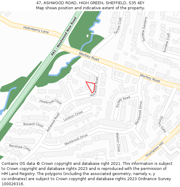 47, ASHWOOD ROAD, HIGH GREEN, SHEFFIELD, S35 4EY: Location map and indicative extent of plot