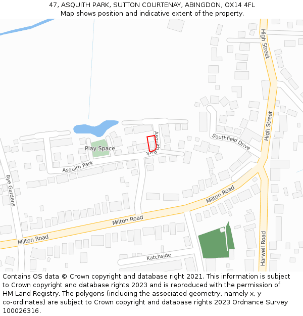 47, ASQUITH PARK, SUTTON COURTENAY, ABINGDON, OX14 4FL: Location map and indicative extent of plot