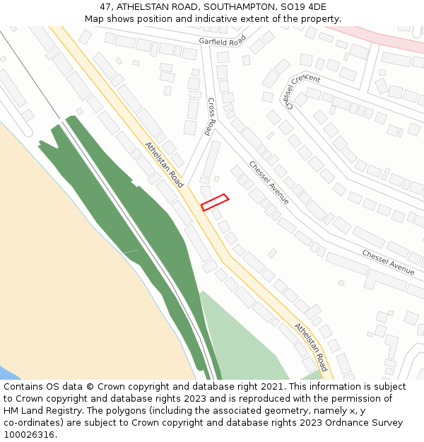 47, ATHELSTAN ROAD, SOUTHAMPTON, SO19 4DE: Location map and indicative extent of plot