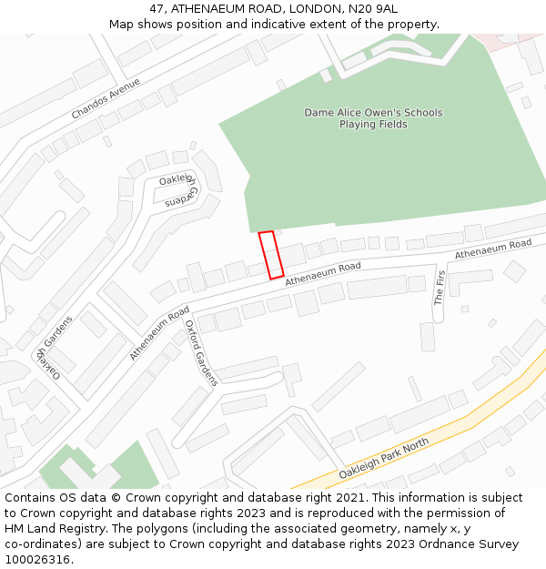 47, ATHENAEUM ROAD, LONDON, N20 9AL: Location map and indicative extent of plot