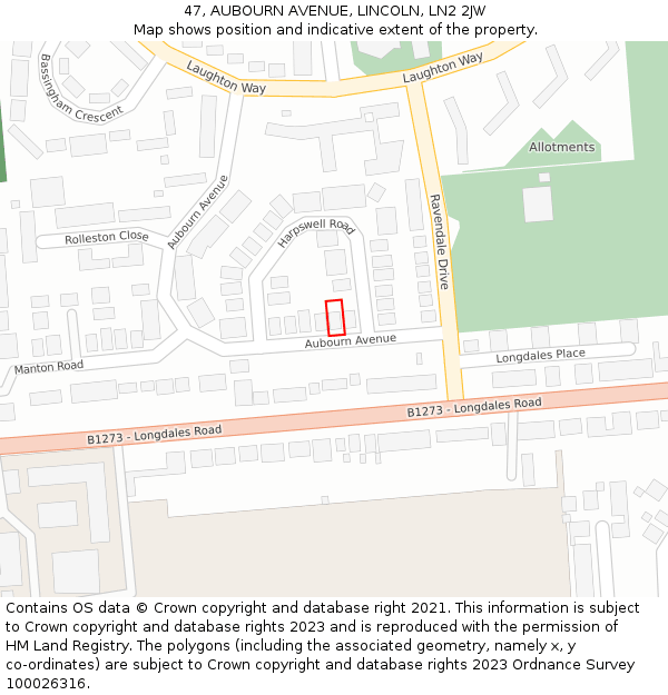 47, AUBOURN AVENUE, LINCOLN, LN2 2JW: Location map and indicative extent of plot