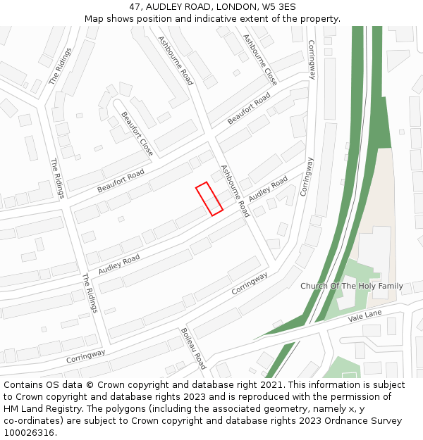 47, AUDLEY ROAD, LONDON, W5 3ES: Location map and indicative extent of plot