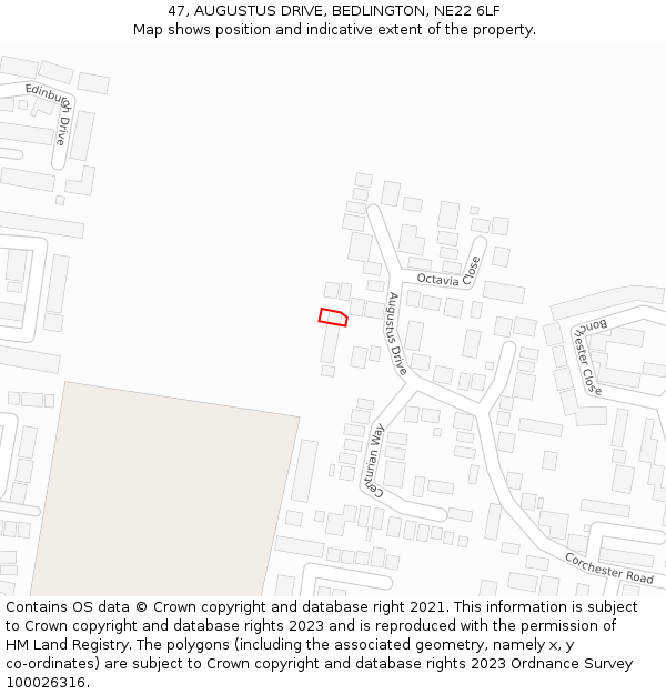 47, AUGUSTUS DRIVE, BEDLINGTON, NE22 6LF: Location map and indicative extent of plot