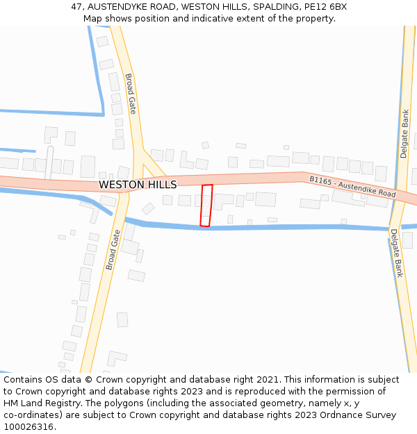 47, AUSTENDYKE ROAD, WESTON HILLS, SPALDING, PE12 6BX: Location map and indicative extent of plot