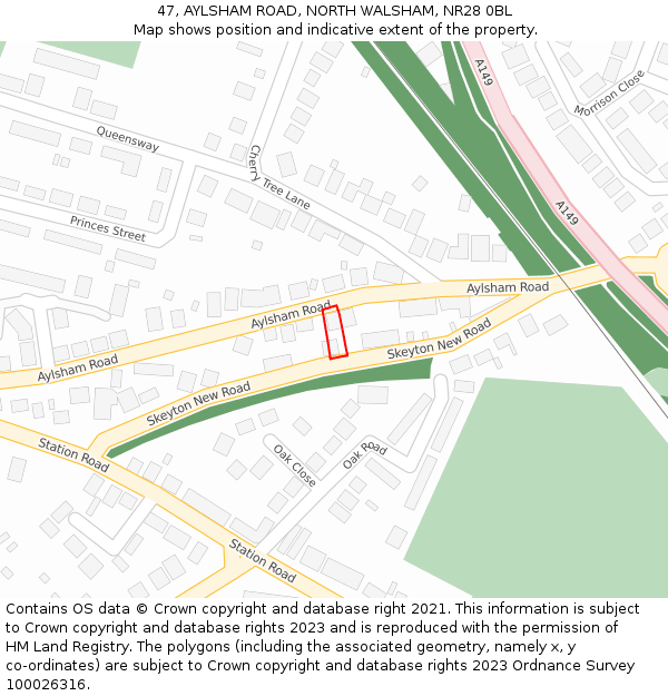 47, AYLSHAM ROAD, NORTH WALSHAM, NR28 0BL: Location map and indicative extent of plot