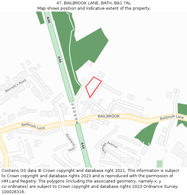 47, BAILBROOK LANE, BATH, BA1 7AL: Location map and indicative extent of plot