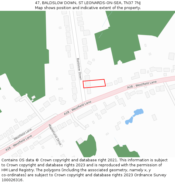 47, BALDSLOW DOWN, ST LEONARDS-ON-SEA, TN37 7NJ: Location map and indicative extent of plot