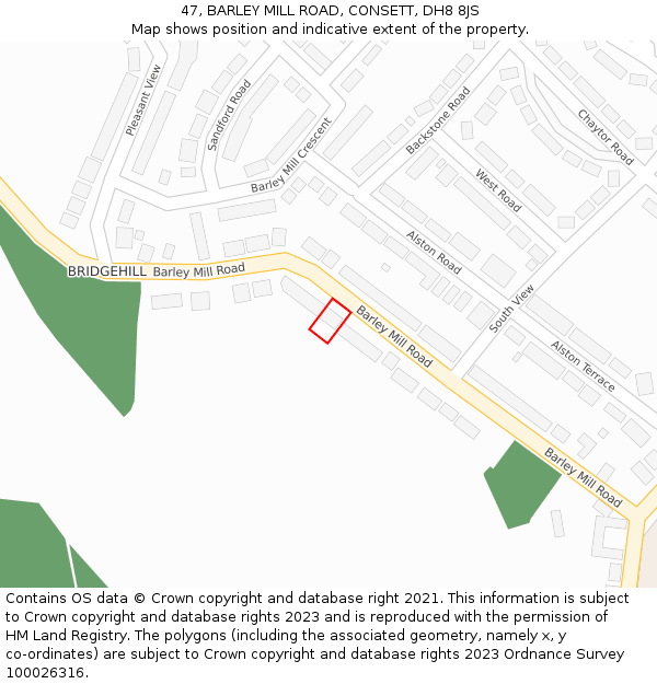 47, BARLEY MILL ROAD, CONSETT, DH8 8JS: Location map and indicative extent of plot