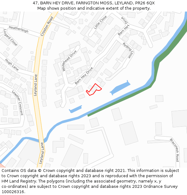 47, BARN HEY DRIVE, FARINGTON MOSS, LEYLAND, PR26 6QX: Location map and indicative extent of plot