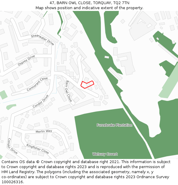 47, BARN OWL CLOSE, TORQUAY, TQ2 7TN: Location map and indicative extent of plot