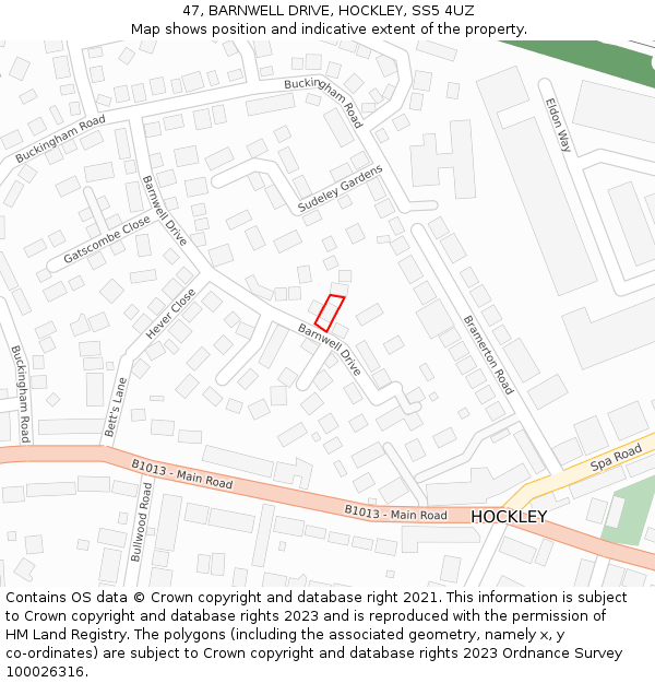 47, BARNWELL DRIVE, HOCKLEY, SS5 4UZ: Location map and indicative extent of plot