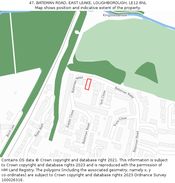 47, BATEMAN ROAD, EAST LEAKE, LOUGHBOROUGH, LE12 6NL: Location map and indicative extent of plot