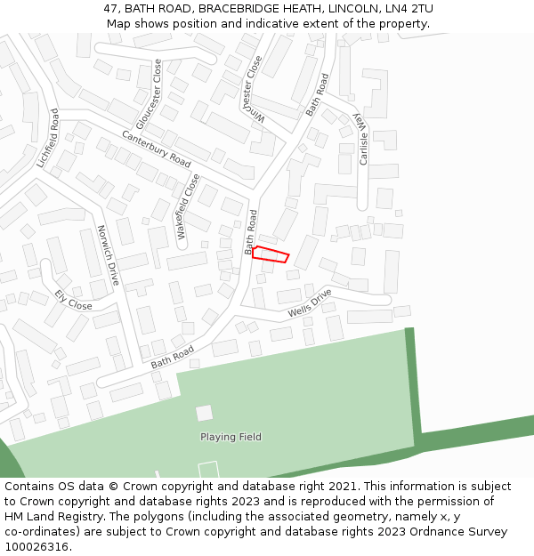 47, BATH ROAD, BRACEBRIDGE HEATH, LINCOLN, LN4 2TU: Location map and indicative extent of plot