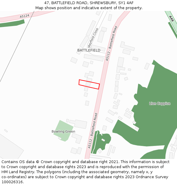 47, BATTLEFIELD ROAD, SHREWSBURY, SY1 4AF: Location map and indicative extent of plot