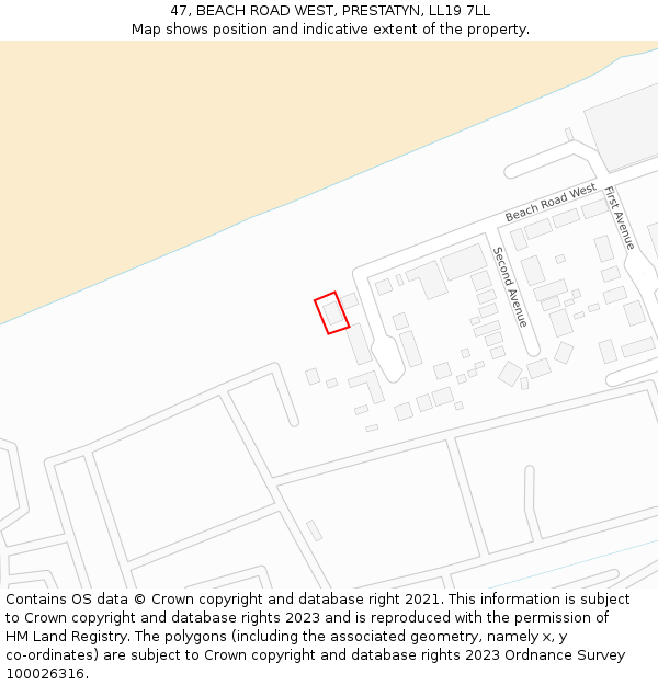 47, BEACH ROAD WEST, PRESTATYN, LL19 7LL: Location map and indicative extent of plot