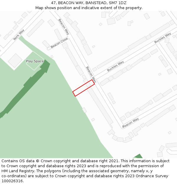 47, BEACON WAY, BANSTEAD, SM7 1DZ: Location map and indicative extent of plot