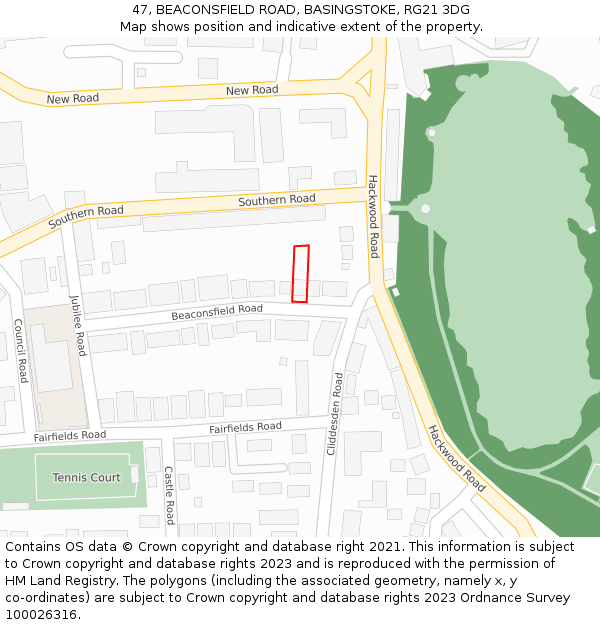 47, BEACONSFIELD ROAD, BASINGSTOKE, RG21 3DG: Location map and indicative extent of plot