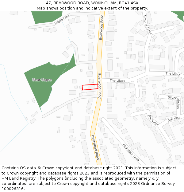 47, BEARWOOD ROAD, WOKINGHAM, RG41 4SX: Location map and indicative extent of plot