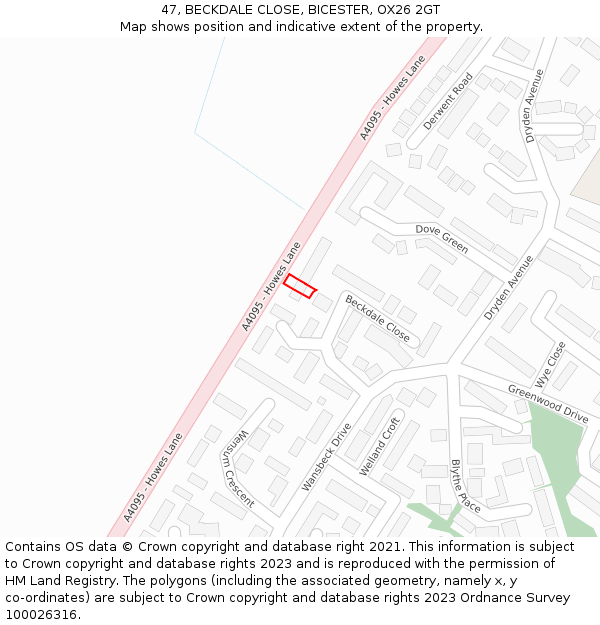 47, BECKDALE CLOSE, BICESTER, OX26 2GT: Location map and indicative extent of plot