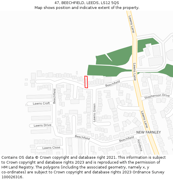 47, BEECHFIELD, LEEDS, LS12 5QS: Location map and indicative extent of plot