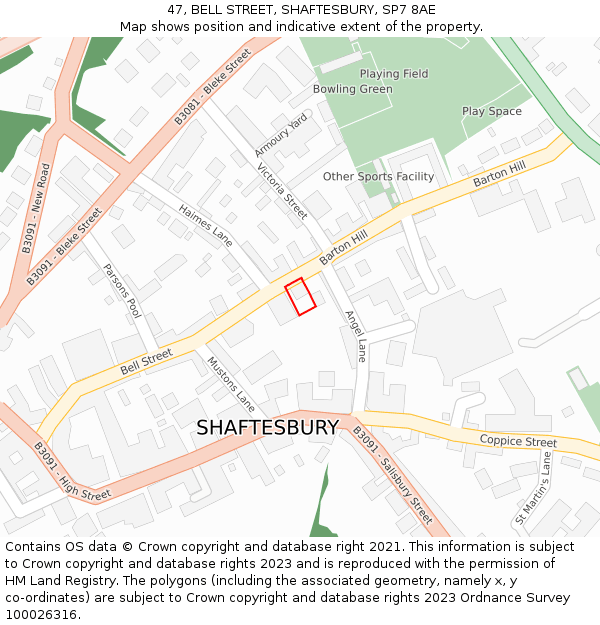 47, BELL STREET, SHAFTESBURY, SP7 8AE: Location map and indicative extent of plot