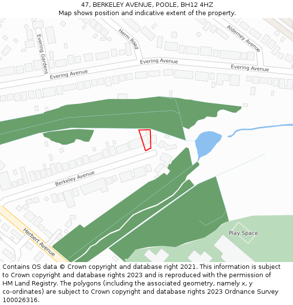 47, BERKELEY AVENUE, POOLE, BH12 4HZ: Location map and indicative extent of plot