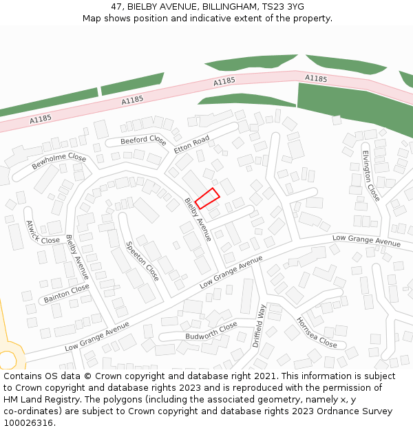 47, BIELBY AVENUE, BILLINGHAM, TS23 3YG: Location map and indicative extent of plot