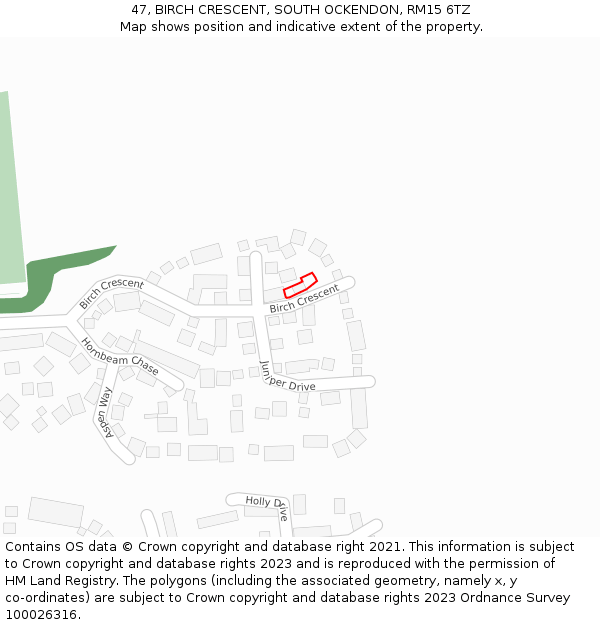 47, BIRCH CRESCENT, SOUTH OCKENDON, RM15 6TZ: Location map and indicative extent of plot